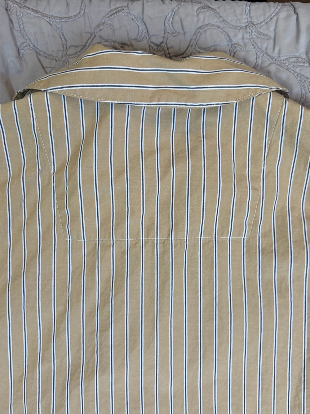 Banana Republic Dress Medium 100% Cotton Tan Striped Trapeze Mini Sleeveless - Picture 9 of 10